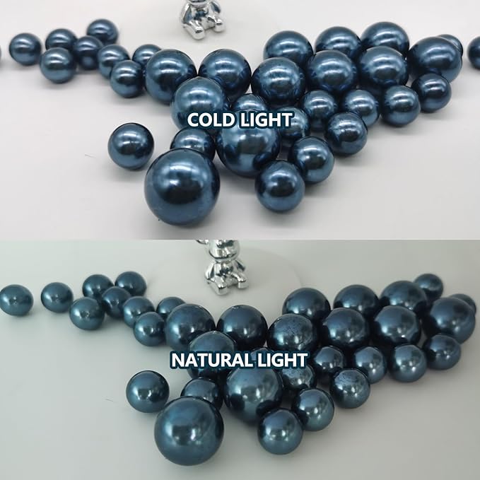 200PCS Navy Blue Faux Pearls Beads for Centerpiece Vases, Vase Filler Faux Pearls, No Holes Filler Beads for Party Anniversary Birthday Wedding Table Decor, 10/14/20/30mm