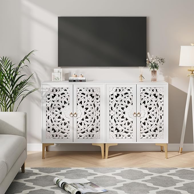 Accent Cabinet with Doors,Storage Cabinet with Gold Legs and Adjustable Shelf, Sideboard Buffet for Living Room,Entryway,Dining Room,Bedroom,White