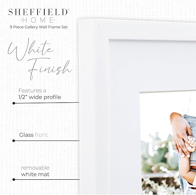 Sheffield Home 9 Piece Gallery Wall Frame Set, 11x14 Inch, White