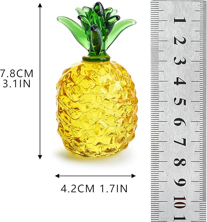 Glass Fruit Decor Crystal Pineapple Figurine Collectibles Hand Blown Glass Fruit Pineapple Decoration for Home Kitchen Office for Women