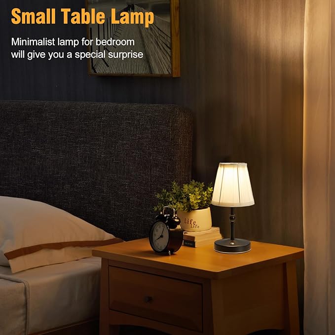 LED Cordless Mini Lamp 5W,3000 mah Battery Operated Lamps,3 Color Temperature Dimmable Table Light,Small Rechargeable Lamp,Kitchen Lamps countertop,Restaurant (Black,2pack)