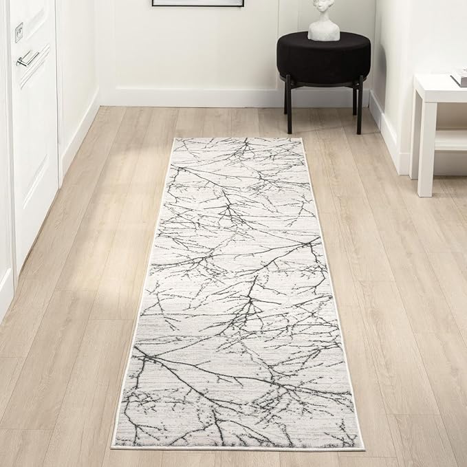 LUXE WEAVERS Modern Abstract Nature Cream Gray 2x8 Runner Rug, Non-Shedding Hallway Carpet