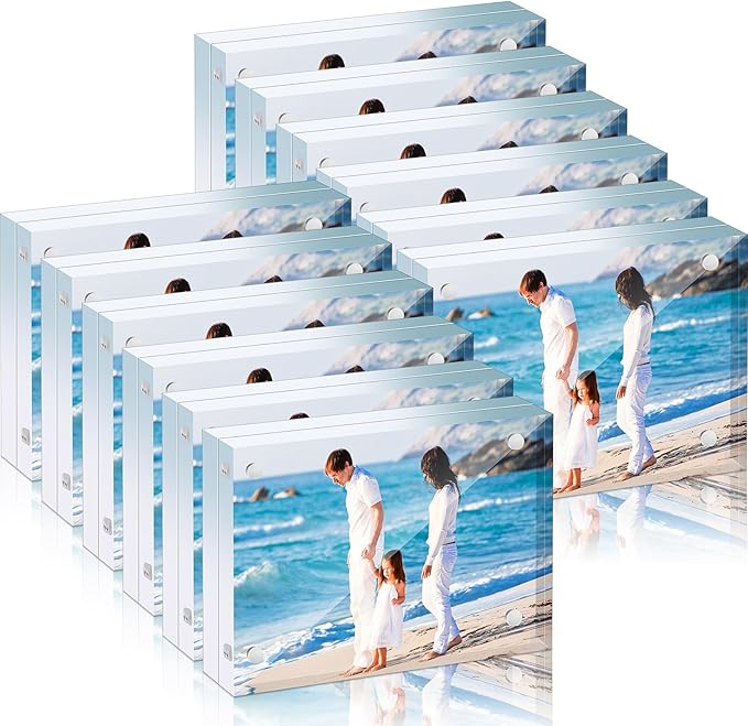 Handepo 12 Pcs Acrylic Picture Frame Bulk Clear Acrylic Photo Frame Magnetic Desktop Display Double Sided 20 mm Thickness Freestanding for Bedroom Living Room Home Office(3.5 x 2.5'')