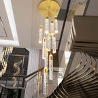 10-Lights Gold Crystal Chandeliers 110 inch Long Spiral Crystal Chandelier for High Ceiling Modern LED Foyer Ceiling Chandeliers Dimmable 3000-6000K