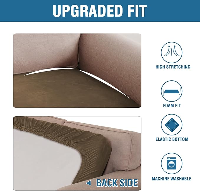 H.VERSAILTEX Velvet Stretch Individual Couch Cushion Cover Plush Cushion Slipcover for Loveseat Sofa Cushion Furniture Protector Seat Cushion Sofa Cover (1 Piece Sofa Cushion Cover, Bronze Brown)