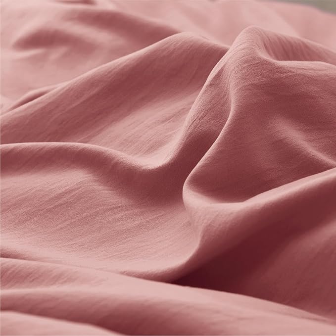 Bedsure Pink Clay Duvet Cover Queen Size - 3 Pieces Prewashed Cotton-Like Extra Soft Bedding Set, Includes 1 Duvet Cover 90x90 Inches with Zipper Closure & 2 Pillow Shams, Comforter Not Included
