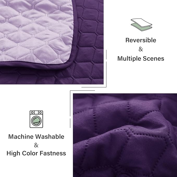 Exclusivo Mezcla Reversible Full Queen Quilt Bedding Set with Pillow Shams, Lightweight Quilts Queen Size, Soft Bedspreads Bed Coverlets for All Seasons - (Deep Purple, 90"x96")