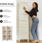 Room Divider with Shelves, 5.6 Ft Tall Folding Wood Screen with Double Hinges for Home Office Bedroom Hotel Decoration (4 Panels, White-Washed)