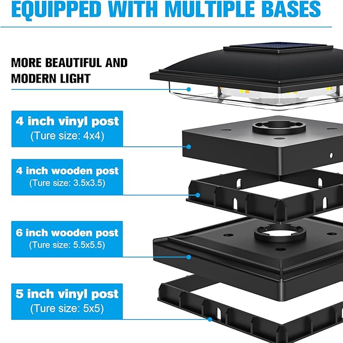 VOLISUN Solar Post Cap Light Outdoor Waterproof 16pack,Solar Fence - Post Lights for 4x4 5x5 6x6 Wooden/Vinyl Post,Black Deck Cap Light Solar Powered with Warm White for Garden/Patio/Porch