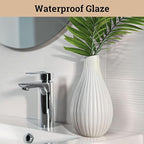 8 Inch White Ceramic Vase for Flowers, Centerpieces and Home Decor - Stylish Ribbed Textured 8 Inch Small White Vase for Pampas Grass - Decorative Vases for Centerpieces - Textured Vases Home Decor