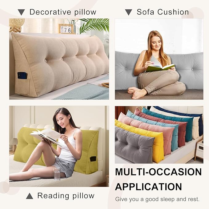 Large Triangular Headboard Pillows Long Backrest Positioning Support Bolster Cushion for Daybed Fluffy Quality Plush Body Wedge Pillow with Removable Cover(Dark blue-24x8x20in)