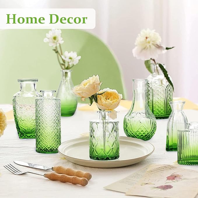22 Pack Bud Vase in Bulk - BEAHOT Green Flower Vases for Wedding Decorations, Glass Vase for Table Decorations, Small Vase for Home, Mother's Day, Centerpieces, Party, Office(Green Gradient)