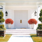 Fall Outdoor Artificial Flowers 16 Bundles - UV Resistant Faux Daisy with Eucalyptus Leaves, Weatherproof Fake Plants for Porch, Patio, Garden Decor, Indoor Outdoor Decor (Fall Orange Red)