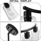 6 Light Modern Farmhouse Chandelier，Black Dining Room Light Fixture，Kitchen Pendant Lights Over Island with Glass Shade