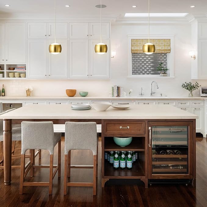 Modern LED Dimmable Pendant Light fixtures,Mini Island Pendant Lighting for Kitchen Island Dinning Room,Bedroom,Bar, Kitchen Island Ceiling Hanging Light Fixtures(gold-1-Pack)