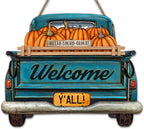 Interchangeable Welcome Sign for Front Door Blue Farmhouse Truck Decor Hanging Sign with 11 Interchangeable Seasonal and Holiday Decor Signs 12x14 in. (Blue Farmhouse Truck)