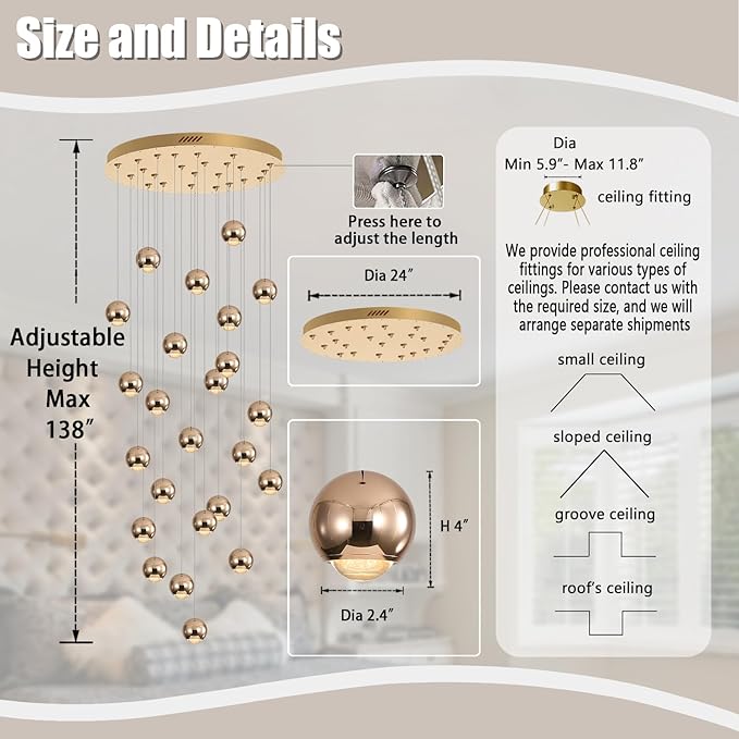 Farmhouse Crystal Chandelier, Luxury Hanging Lights High Ceiling Pendant Lighting for Foyer Staircase 24 Lights Gold Chandelier Dimmable 2700k-6000k