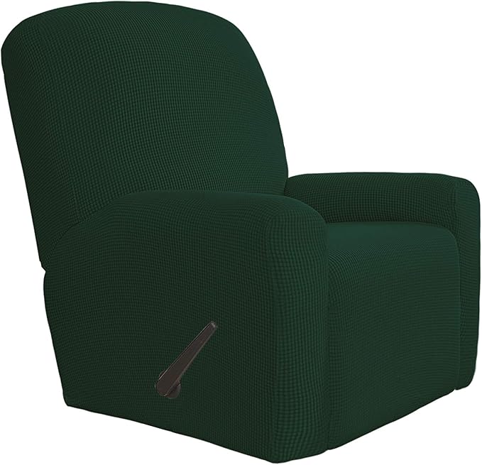 Easy-Going 4 Pieces Oversized Recliner Stretch Sofa Slipcover Sofa Cover Furniture Protector Couch Soft with Elastic Bottom,Polyester Spandex Jacquard Fabric Small Checks Dark Green