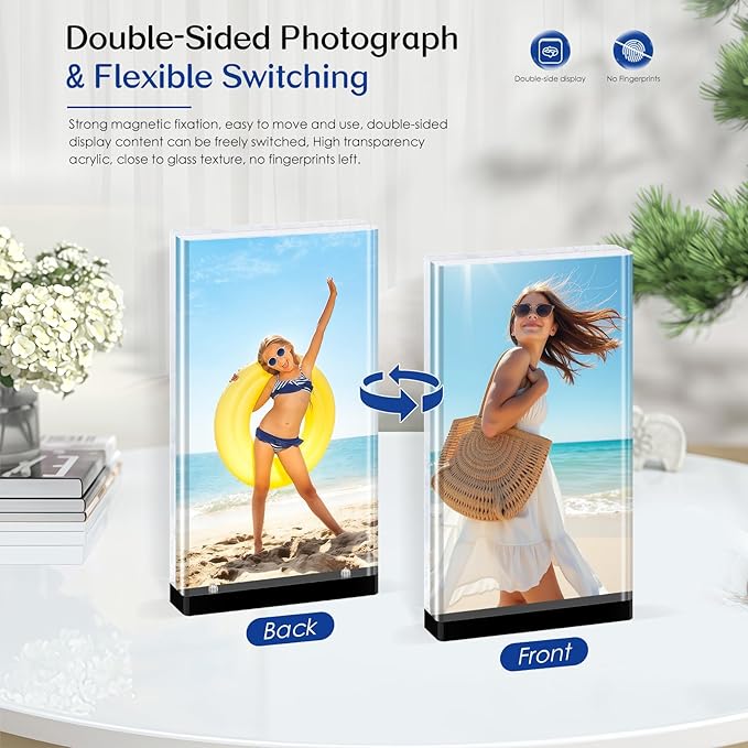 4×6 Acrylic Picture Frame (3Pack) -Double Sided 20 mm Clear Photo Frame Magnetic Standing Modern Design for Stereoscopic Displays, Desk Decor & Perfect Memories Gifts (4×6 vertical)