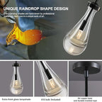 Raindrop Pendant Light Set of Two, Black Pendant Lights Kitchen Island, Pendant Lighting Tear Drops Pendant Light Fixtures, Pendant Lights for Kitchen Island Bedroom Bathroom, Included Bulb