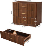 Fluted Dresser for Bedroom with 3 Drawers,31.5"Wide Modern Chest of Drawers with Metal Handle,Large Storage Dresser, Wood Closet Clothes Storage Organizer for Nursery Living Room Hallway,Walnut 2 Sets