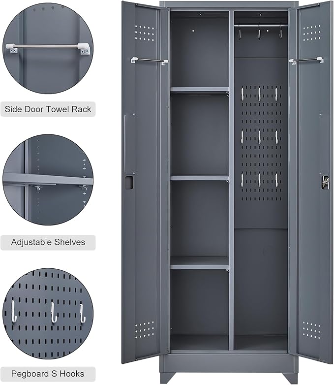 Storage Cabinet,Metal Locking Cabinets with Doors and Shelves,Functional Garage Storage Cabinet for Garage, Home Office,Gray