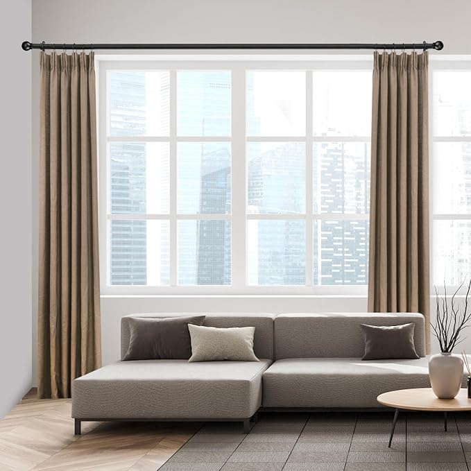 Curtain Rods for Windows 16 to 150 Inches, Curtain Rod Max Adjustable Length of 160 IN, 6/8" Diameter Drapery Rods Round Finials, Black, Pack of 2