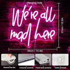 WLHOPE We're All Mad Here Neon Sign, Dimmable LED Neon Signs For Wall Decor,Connectivity Via USB Neon Light For Bedroom Home Dorm Wall Wedding Party Bar Pub Salon Decoration,Personalized Gift