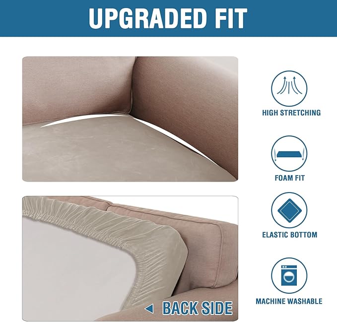 H.VERSAILTEX Velvet Stretch Individual Couch Cushion Cover Plush Slipcover for Loveseat Sofa Furniture Protector Seat Cover (1 Piece Loveseat Cushion Cover, Oatmeal)