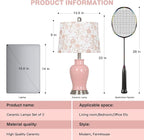 Pink Ceramic Table Lamp with Flower Lampshade, 23" Cute Bedroom Lamp with Ginger Jar Design, Modern Living Room Lamps Set 2, Elegant Bedside Lamps for Nightstand End Table Home Decor