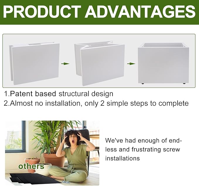 Metal Planter Box Rectangular Block-No Installation Required Galvanized Steel Long Box Planter Modern Outdoor Planters All-Weather Use with Drainage Holes for Patio/Porch,16 ×12×12IN（White）