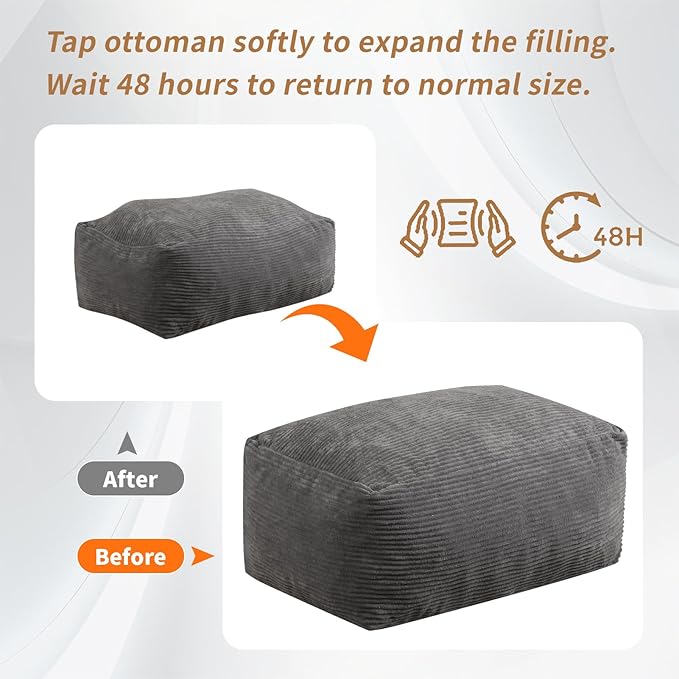 Square Pouf Ottoman, Comfy Lazy Floor Footrest with Memory Foam Filling for Living Room, Grey