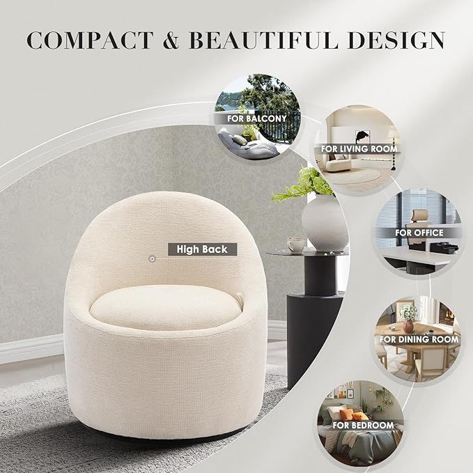 COLAMY Swivel Accent Chair, 360° Swivel Chair with Hidden Storage, Modern Small Barrel Swivel Armchair for Living Room/Bedroom, Beige