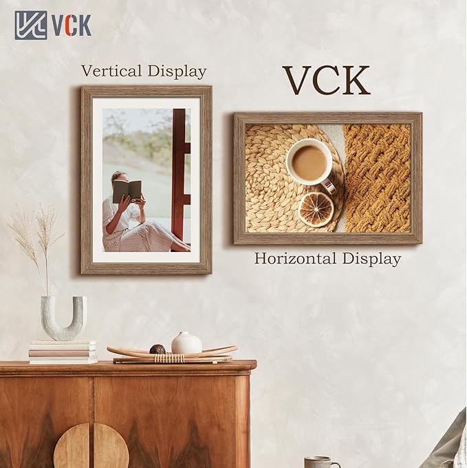VCK 12x18 Frame 3 Pack - Brown Walnut, Natural Textured Solid Wood Poster Picture Frame, Wall Gallery Frame