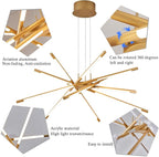 Gold 12-Light Modern Led Chandelier Flush Mount DIY Linear Art Deco Chandeliers Fixture for Dining Room，Staircase Bedroom，Bathroom，Living Room，Foyer and Kitchen Island Easy to Install Lamp