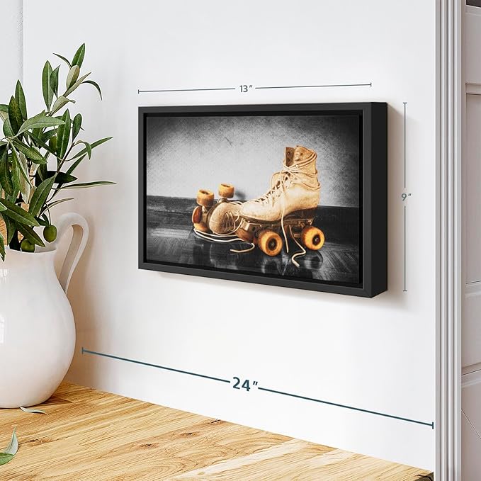 ElephantStock Vintage Skates Pop Wall Art - Horizontal Framed Canvas - 1-Piece Living Room Wall Decor - Sport Photography Canvas Print - Beige and Black Decor for Wall - 13" X 9"