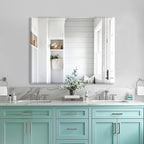 Mirrorons Beveled Mirror, Wall Mirror 40" x 32", Frameless Rectangle Bathroom Mirror with Beveled Edge, Hangs Horizontally or Vertically. Rounded Corner Tempered