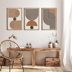 Mid Century Boho Modern Wall Art Set Abstract Geometric Wooden Wall Decor Minimalist Line Neutral Artwork Mid Century Wood Art Decor for Living Room Bedroom Office-16x24Inch x3