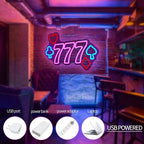 777 Casino Neon Signs for Wall Decor Pink LED Light Sign for Poker Room Decor Light Up Sign for Birthday Party Decoration USB Powered