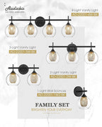 Bathroom Light Fixtures, 4-Light Black and Gold Vanity Lights Over Mirror, 30inch Farmhouse Wall Sconce Lighting with Clear Glass and Honeycomb Metal Shade, AD-22001-4W-BK