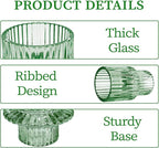 Candlestick Holders Set of 6, Ribbed Glass Taper Candle Holders, Reversible Green Tealight & Candle Stick Candle Holder Vintage Crystal Tapered Candlestick for Wedding Dinner Party Festival