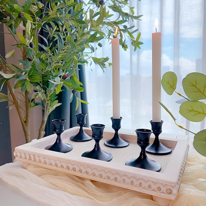 Vintage Black Taper Candle Holders, Set of 24, Metal Taper Candlestick Holder for Dinner Room Table Centerpiece, Wedding Reception, Festive,Mantel Decoration, Home Decor (Black 24, Set of 24)