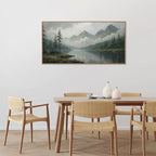 SIGNINART Large Misty Mountain Framed Canvas Wall Art, Green Forest River Scenery Wall Decor, Modern Foggy Wooden Landscape Artwork, Oil Style Nature Art Print for Living Room Bedroom Office 20"x40"