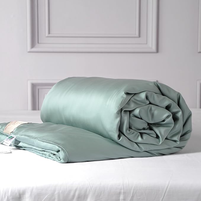 CUDDLE DREAMS Silk Filled Comforter for All Season, Detachable Tencel Duvet Cover for Easy Care, Naturally Breathable (Celadon, King)