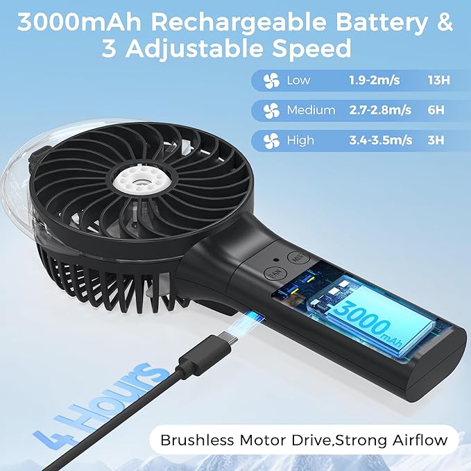 COMLIFE Portable Handheld Misting Fan, 3000mAh Rechargeable Battery Operated, 180° Foldable, Mini Personal Fan with Water Sprayer for Travel, Makeup, Home, Office, Camping, Outdoors