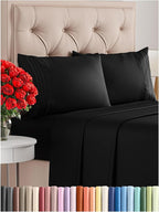 Cal King Size 4 Piece Sheet Set - Comfy Breathable & Cooling Bed Sheets Set - Hotel Luxury Bedding for Women, Men, Kids, Teens, Boys & Girls - Deep Pockets, Ultra-Soft, Wrinkle Free - Oeko-Tex - Black