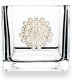 THE QUEENS' JEWELS Round Pearl Jeweled 4x4 Candle Holder Vase - Unique Gift for Women, Birthday, Cute, Fun, Cocktail, Queen, Not Painted, Decorated, Bling, Bedazzled, Rhinestone