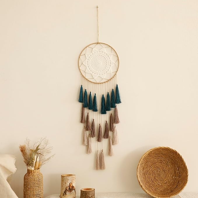 Macrame Dream Catcher Wall Hanging - Large Dreamcatchers Boho Chic Wall Decor, Handmade Tassels Ornament Colorful Room Decor for Bedroom, Blessing Gift for Girls Kids Women (Blue Mix)