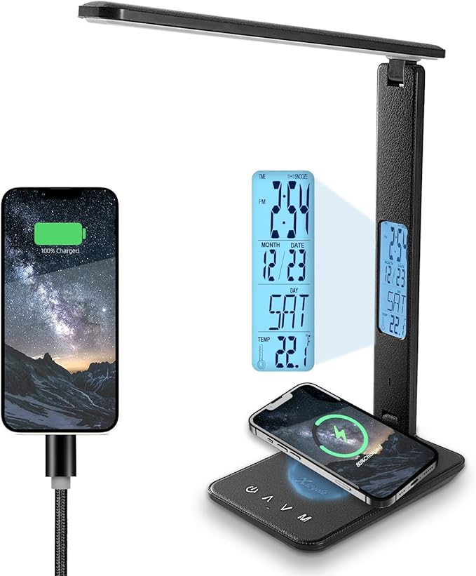 Desk lamp,LED Lamp with Wireless Charger,USB Charger Port,Touch Control,3 Color Modes,5 Brightness Levels,Eye-Protecting Table Lamp,Led Lights for Bedroom,Home,Office,Black