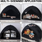 Sumbababy Full Size Bed Tent Canopy: Lights & Flags Indoor Floor Bed Kids Tent Playhouse - Space Blackout Sleeping Tents Indoor Breathable Portable Cottage Drafty Room Floor (Large Black)
